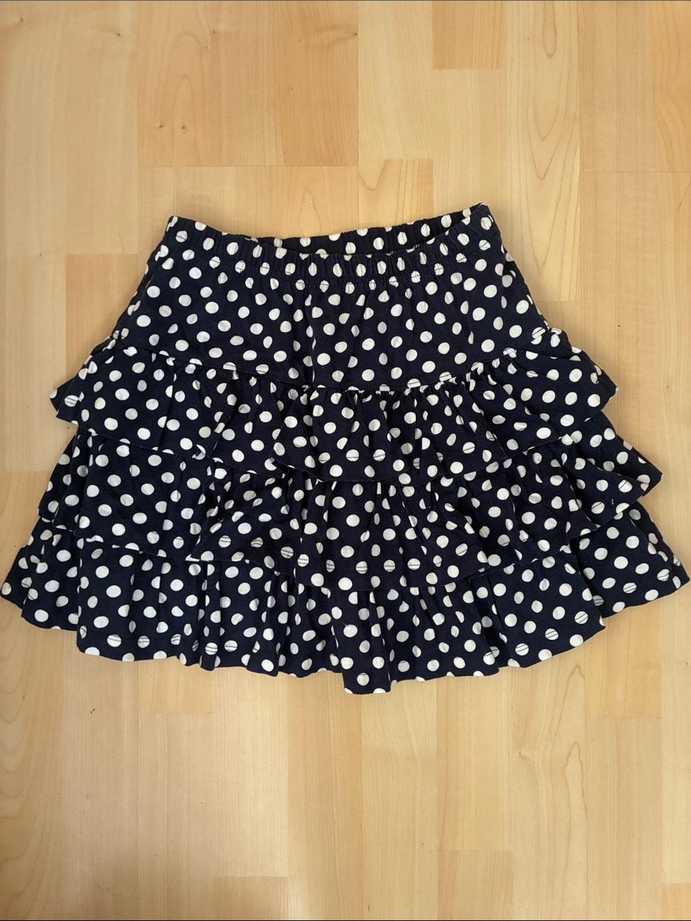 Polka Dot Tiered Ruffle Skorr - Navy and White